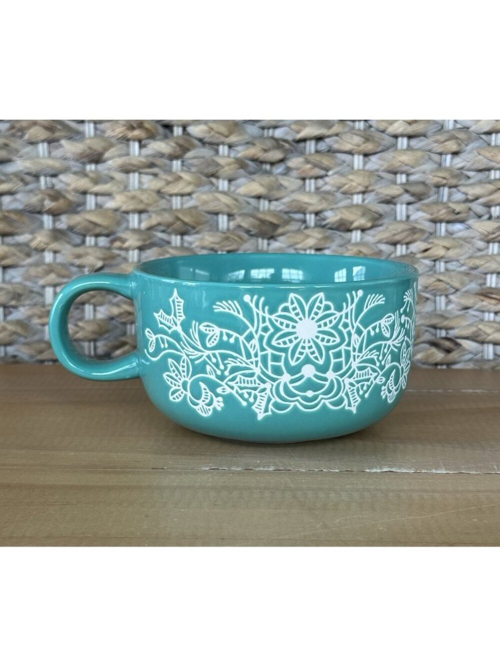 Starbucks 2022 Christmas Holiday Mug Teal Woodland 16oz Coffee Ice Cream Soup